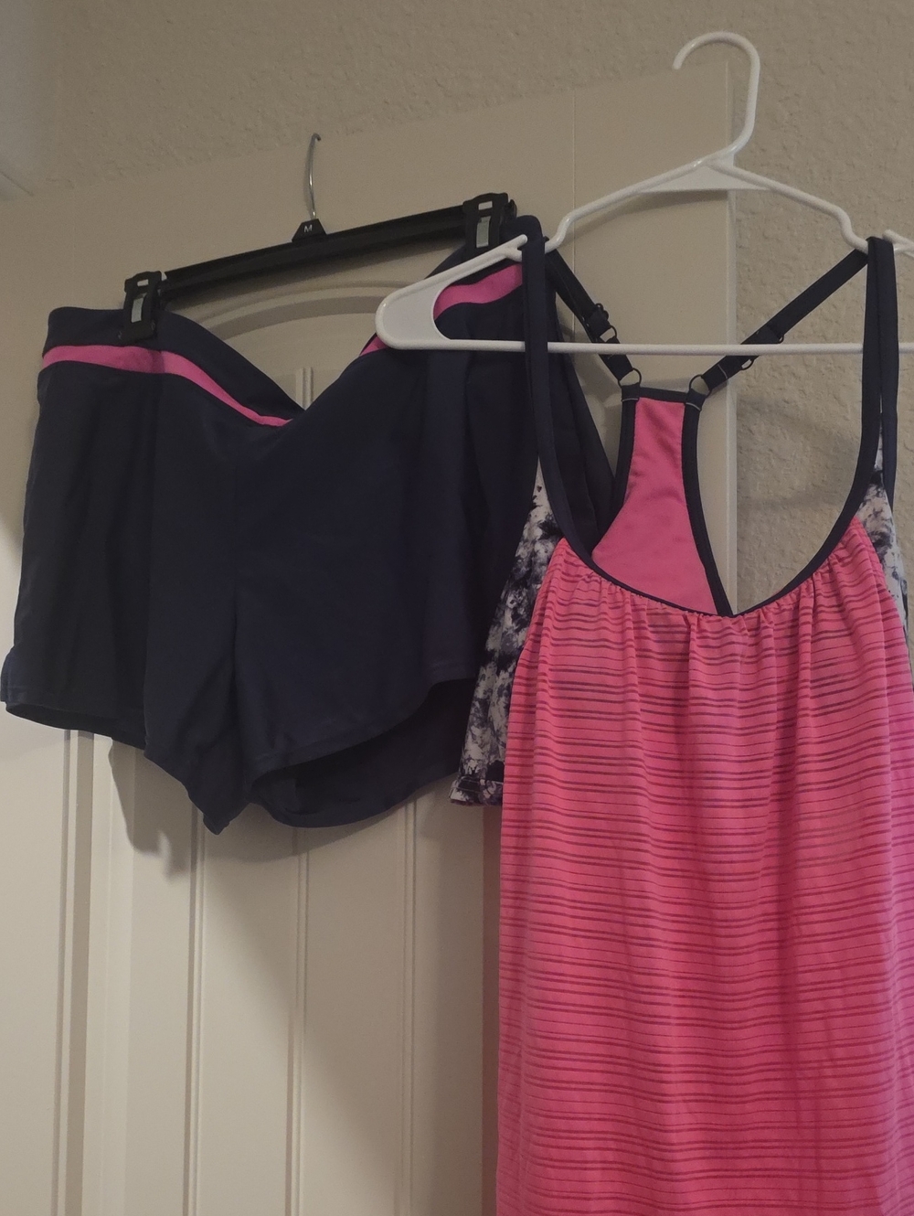 ZeroXposur Pink Striped Tankini Dress with Navy Swim Shorts